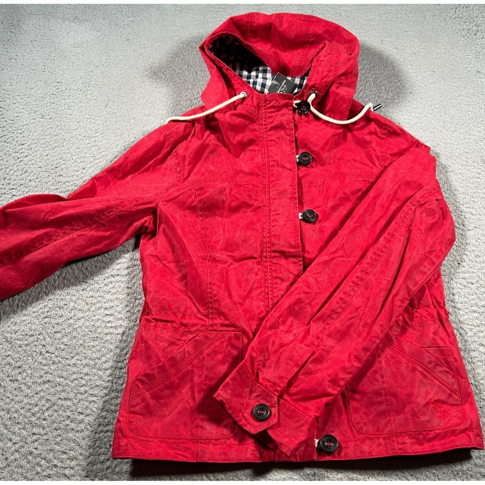 Abercrombie & Fitch British Millerain Waxed Jacket‎ Womens Large Red Utility NWT